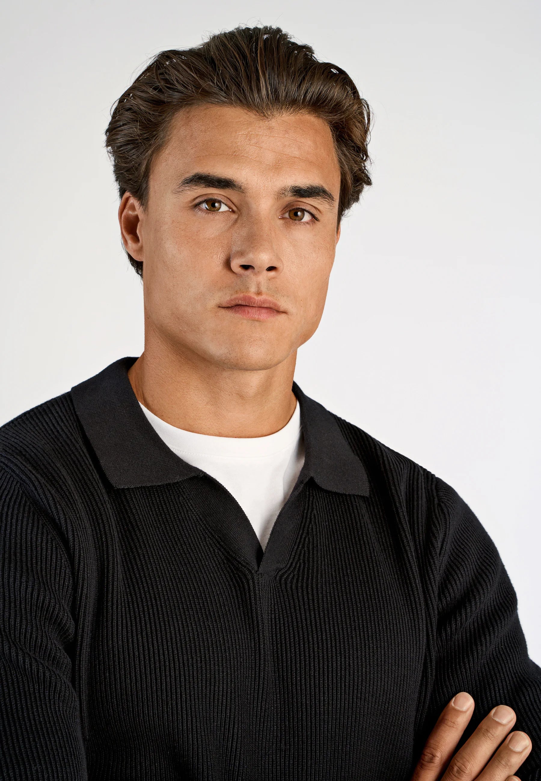 Camiseta Polo Masculina Texturizada Manga Longa - Preto