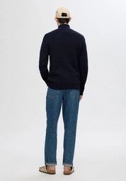 Cardigan Comfort com Gola Alta e Zíper - Azul Marinho