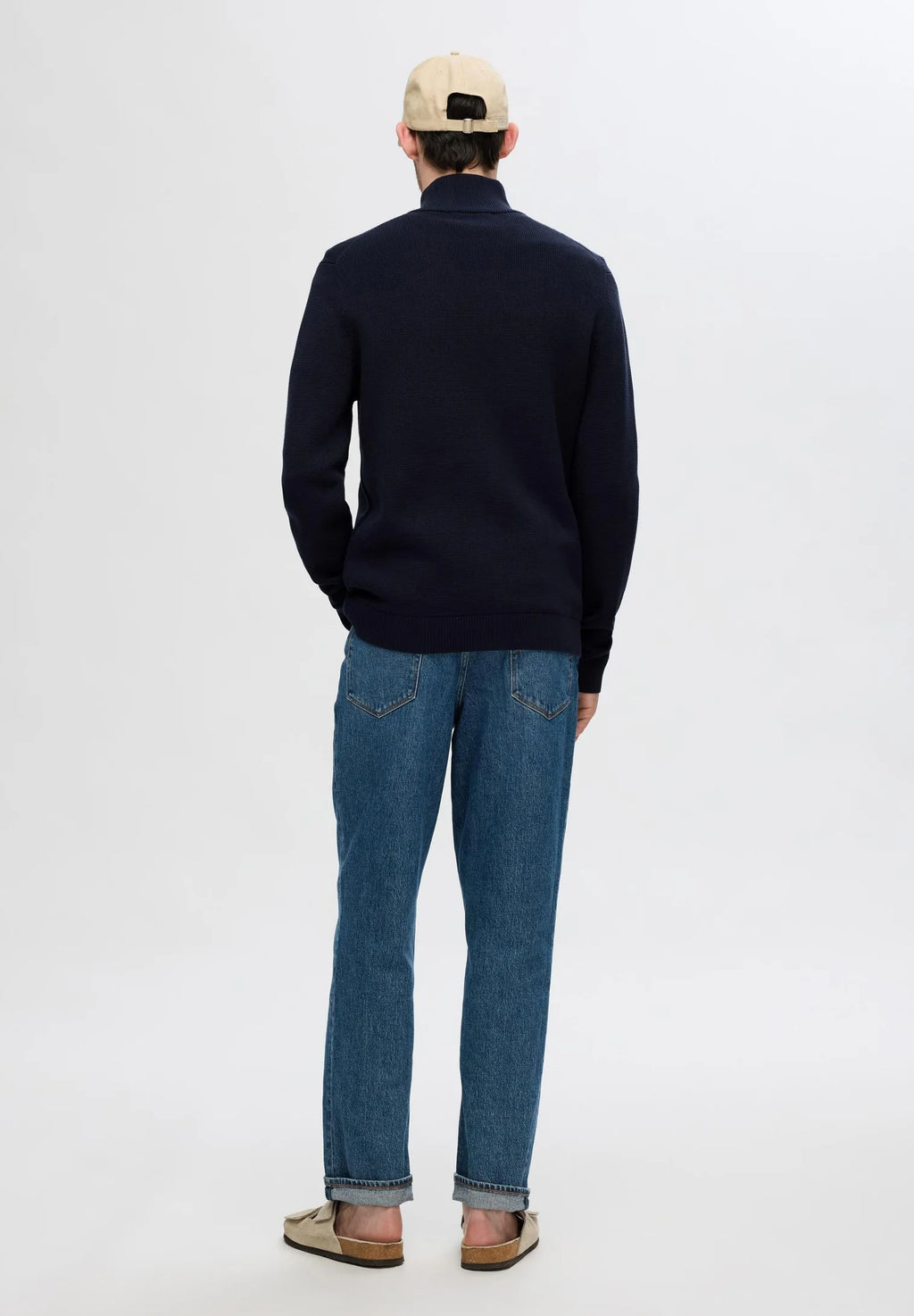 Cardigan Comfort com Gola Alta e Zíper - Azul Marinho