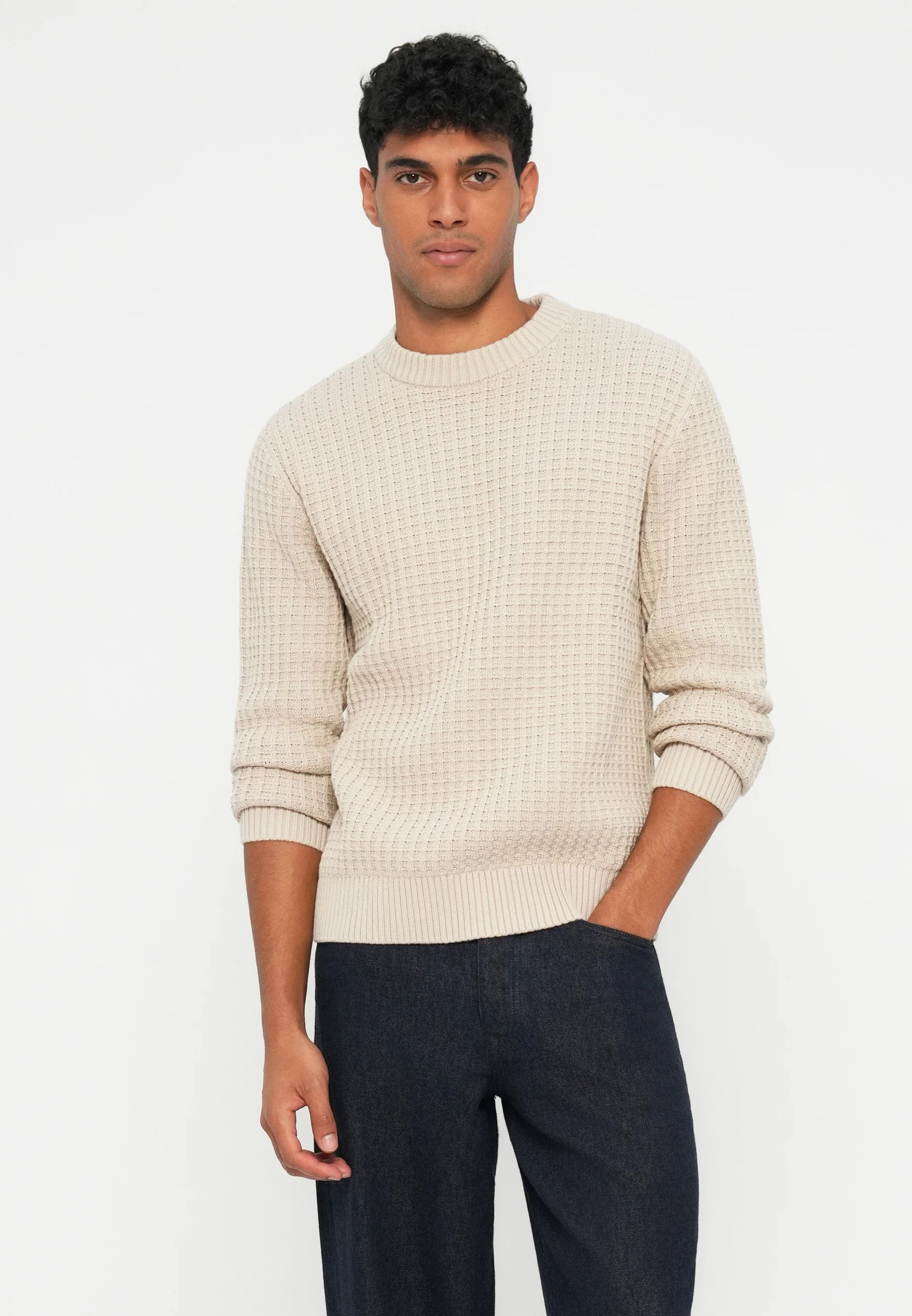 Suéter Masculino Gola Redonda Texturizado - Off white
