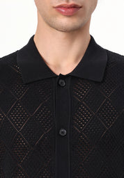 Camisa Gola Polo com Textura em Tricô - Preto
