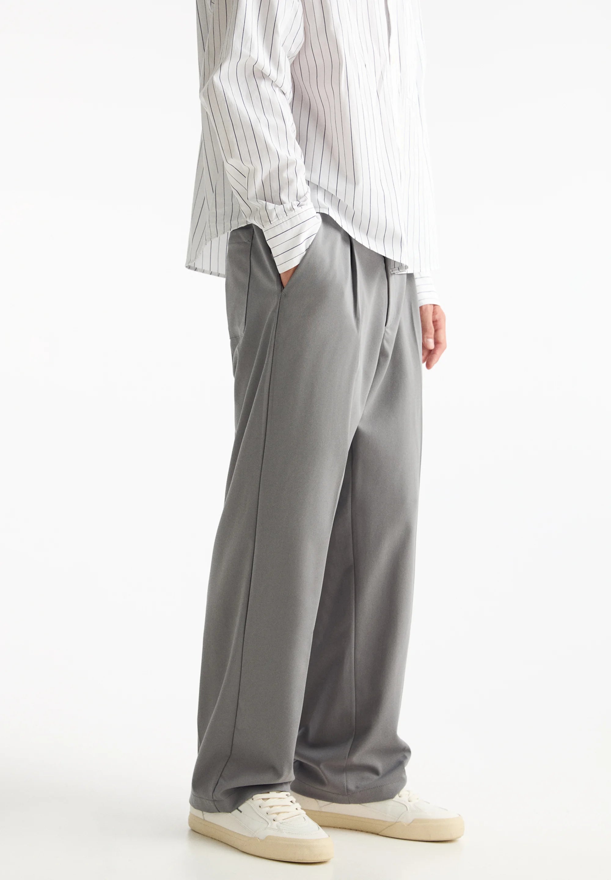 Calça Wide Fit Casual - Cinza