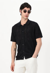 Camisa Gola Polo com Textura em Tricô - Preto