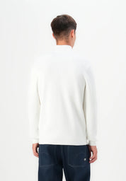 Suéter Comfort Texturizada com Gola Alta e Zíper - Branco