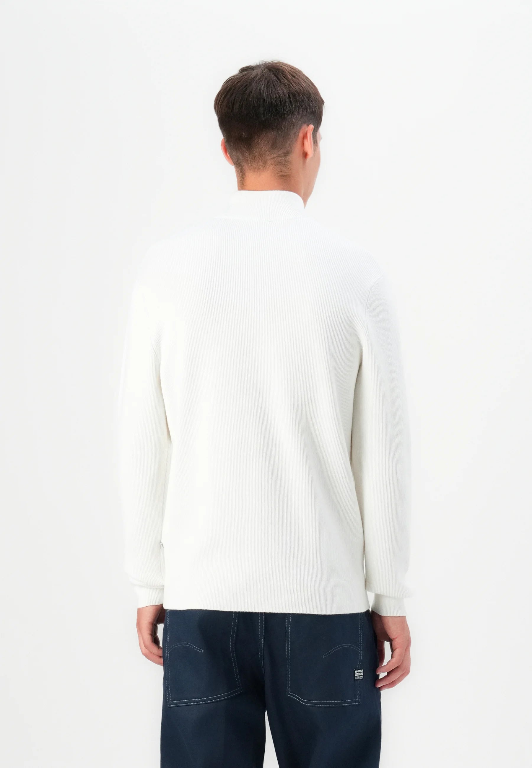 Suéter Comfort Texturizada com Gola Alta e Zíper - Branco