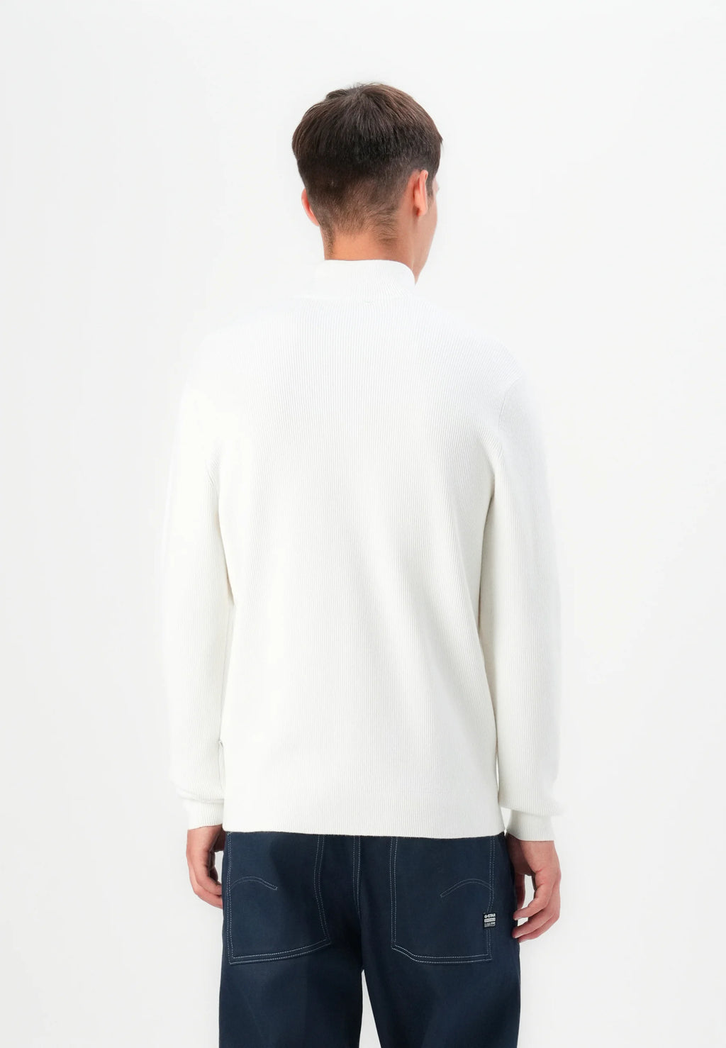 Suéter Comfort Texturizada com Gola Alta e Zíper - Branco