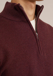 Suéter Masculino em Algodão com Gola Troyer e Zíper - Vermelho