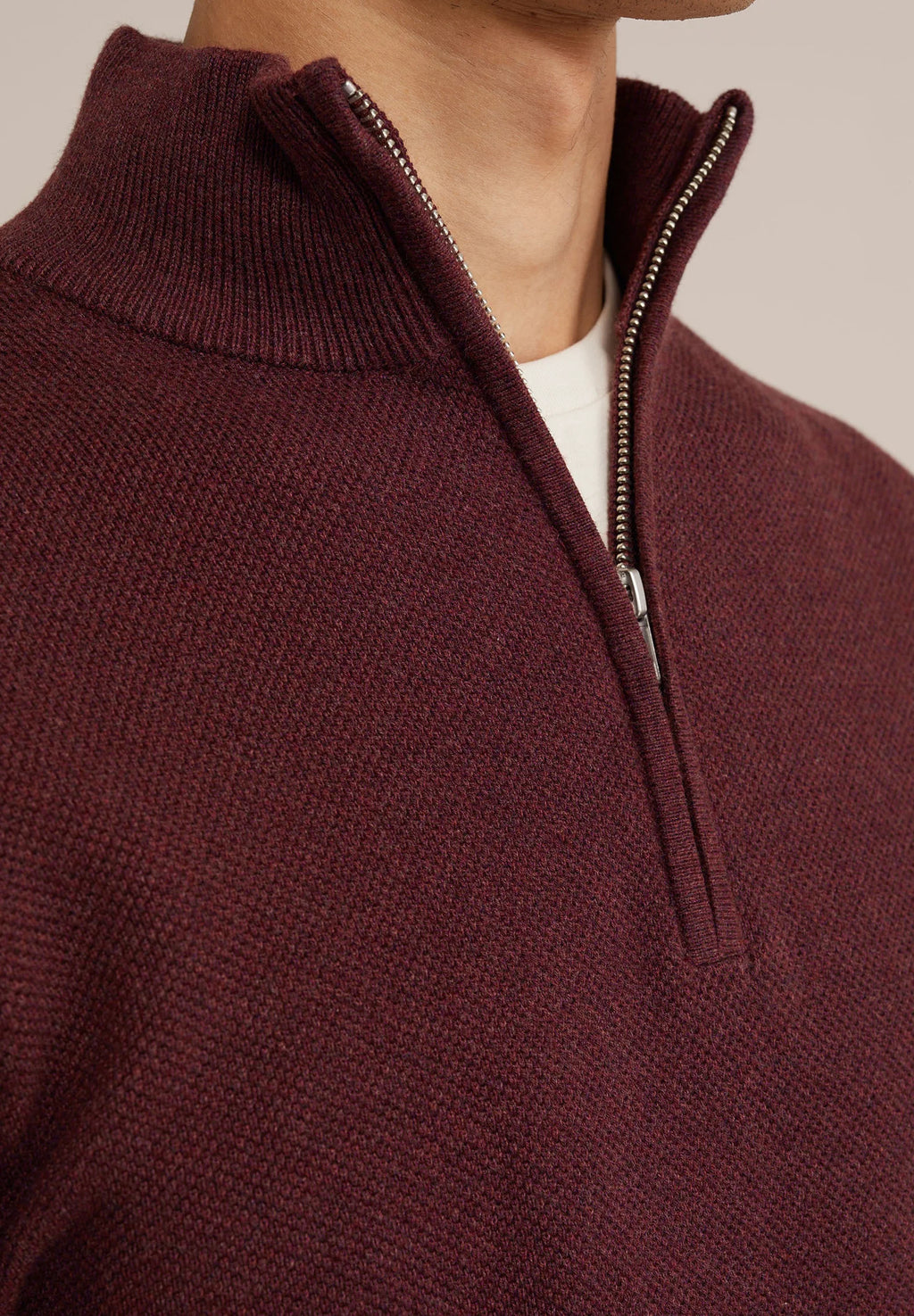 Suéter Masculino em Algodão com Gola Troyer e Zíper - Vermelho