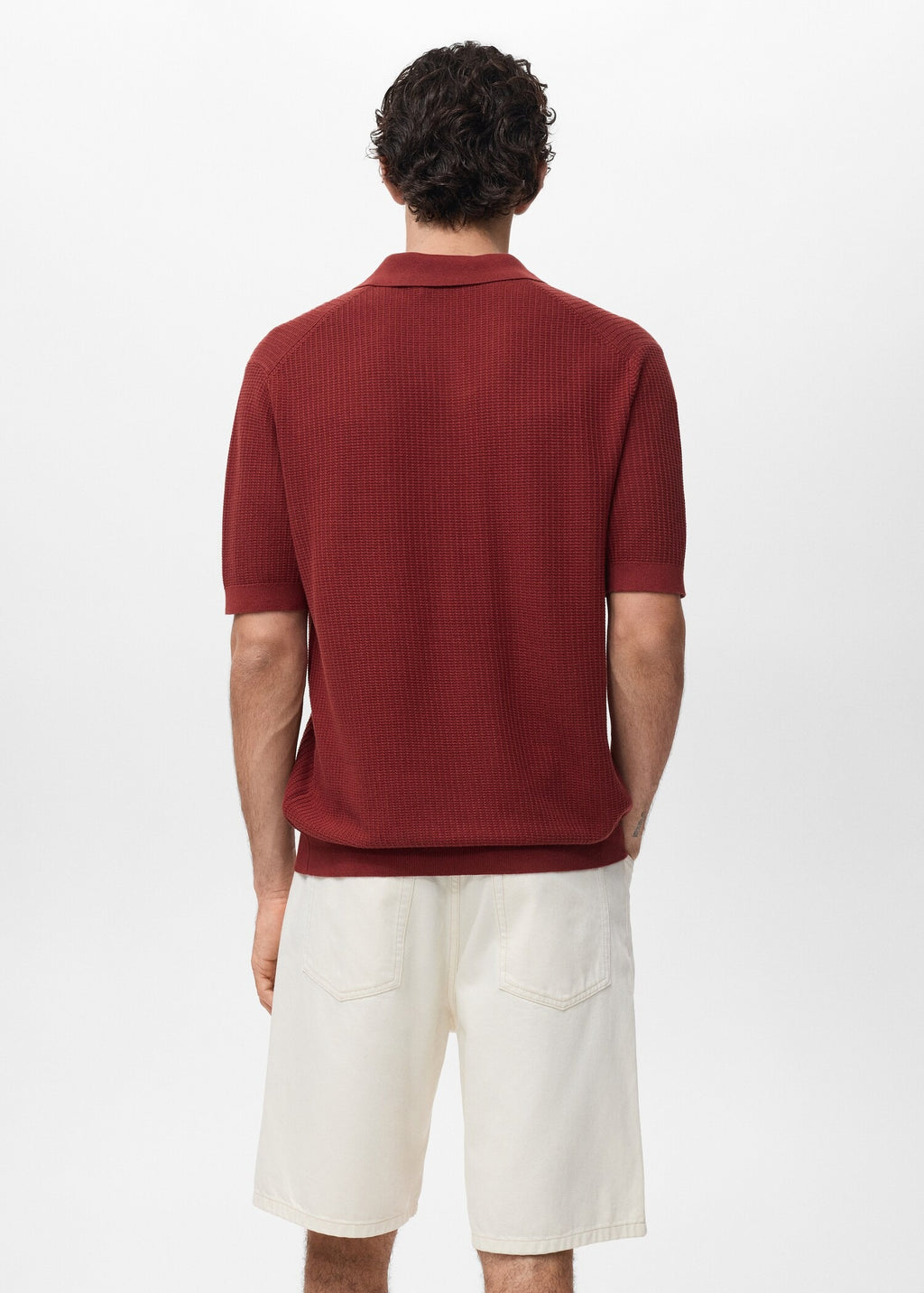 Camisa Polo em Tricô Texturizado - Vermelho