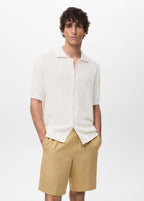 Camisa Polo em Crochê Malha Vazada - Branco