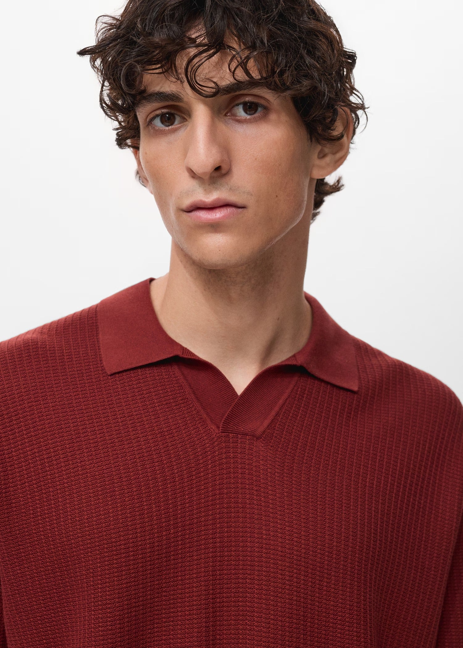 Camisa Polo em Tricô Texturizado - Vermelho