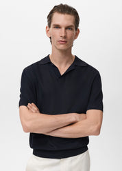 Camisa Polo em Tricô Texturizado - Azul marinho