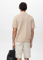 Camisa Polo em Crochê Malha Vazada - Bege
