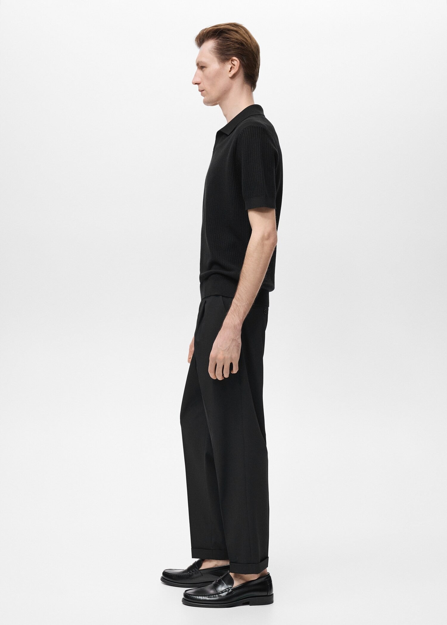 Camisa Polo em Tricô Texturizado - Preto