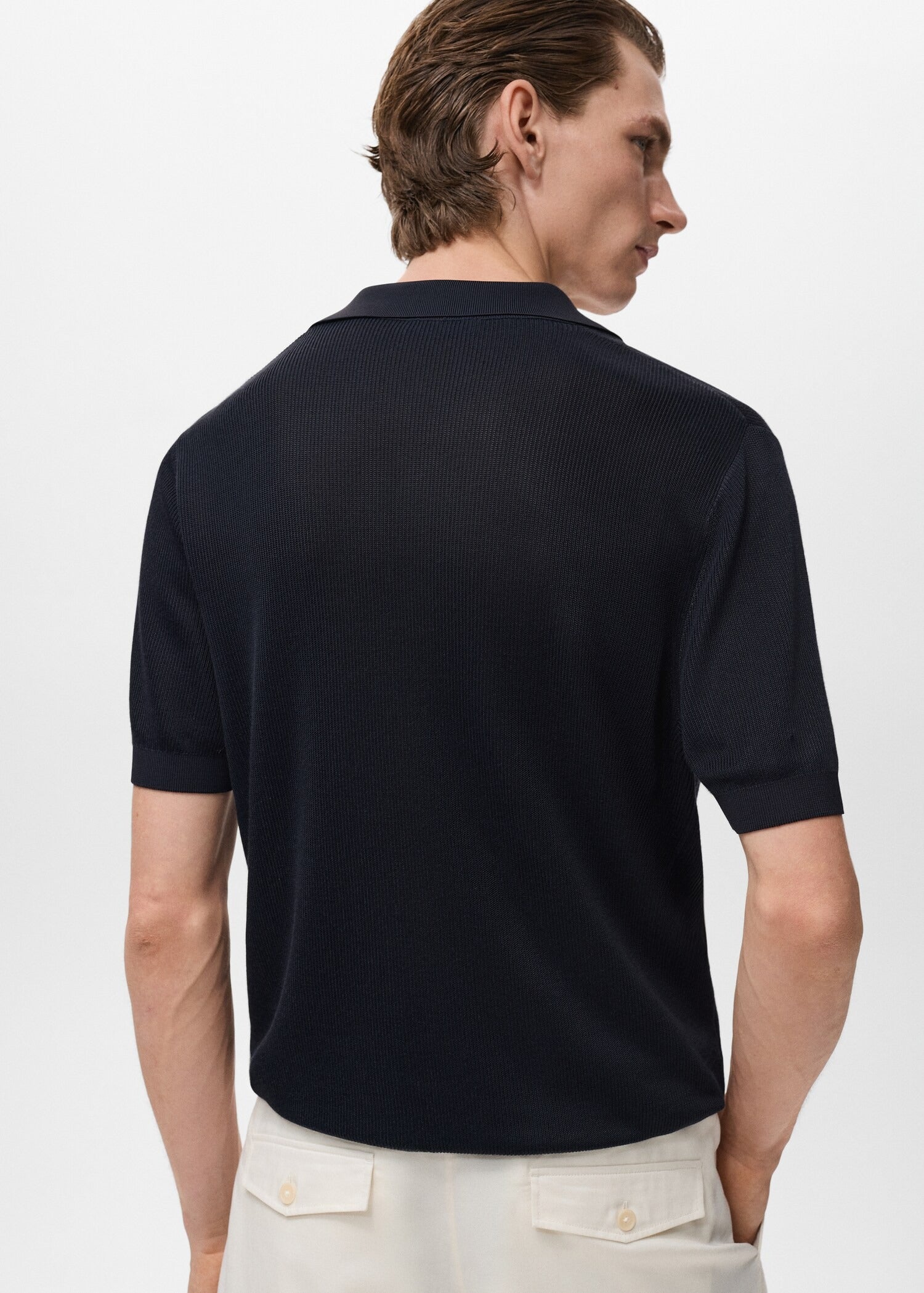 Camisa Polo em Tricô Texturizado - Azul marinho