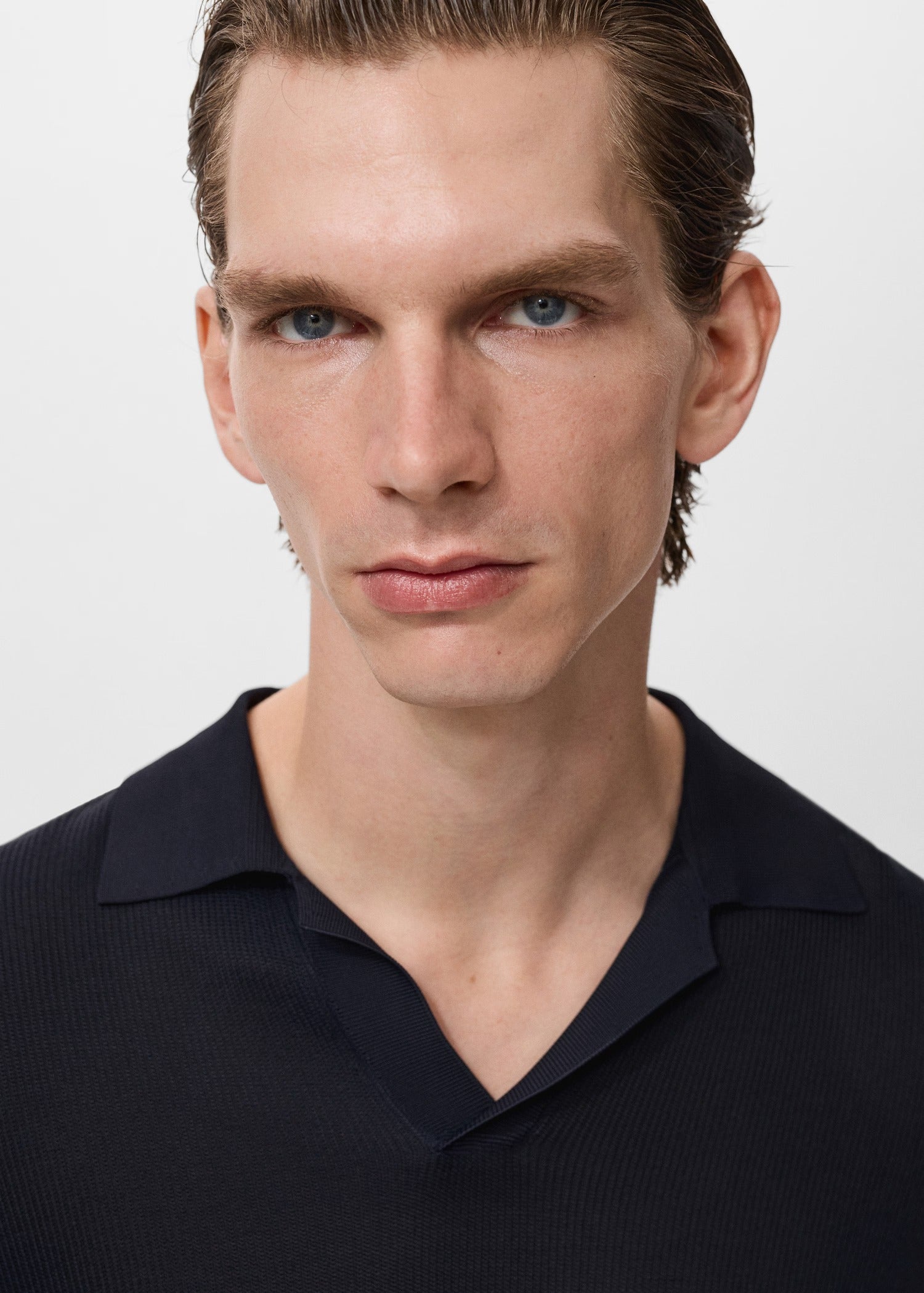 Camisa Polo em Tricô Texturizado - Azul marinho