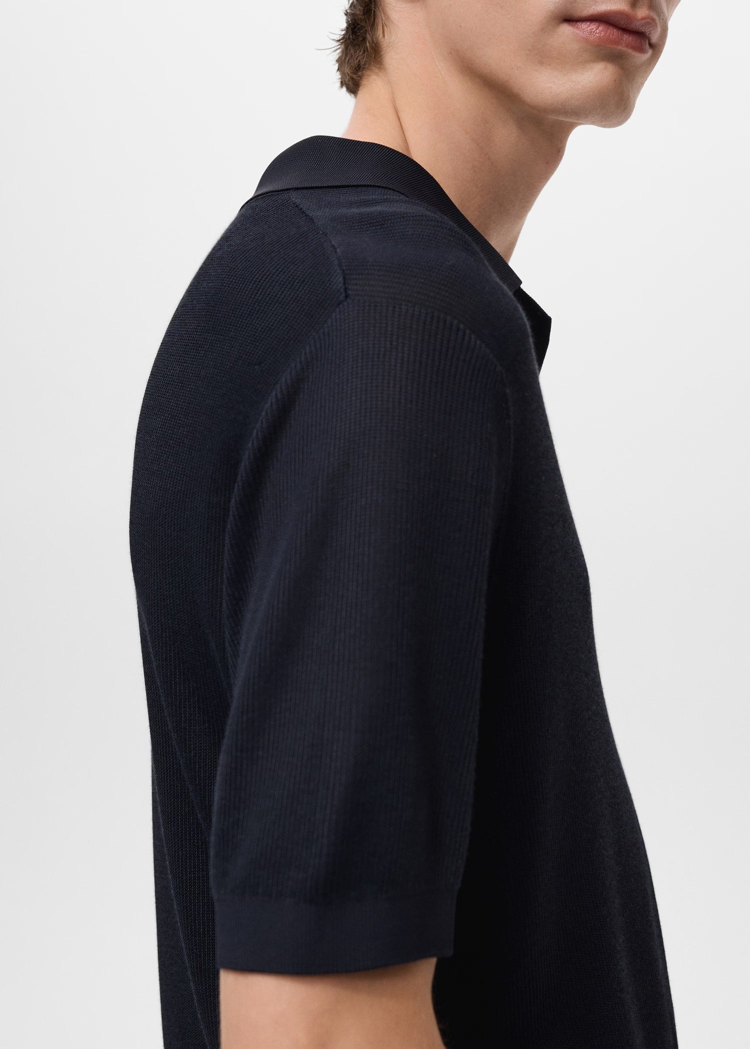 Camisa Polo em Tricô Texturizado - Azul marinho