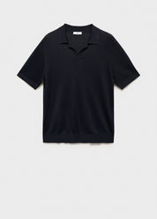 Camisa Polo em Tricô Texturizado - Azul marinho