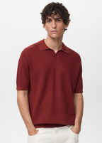 Camisa Polo em Tricô Texturizado - Vermelho