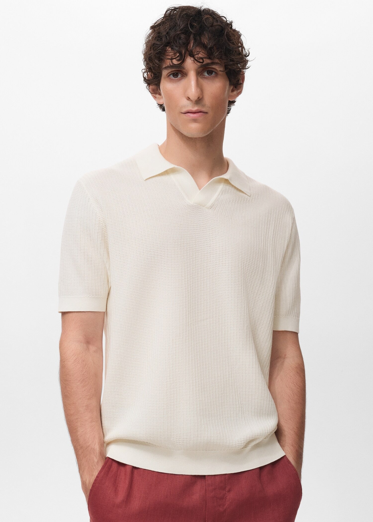 Camisa Polo em Tricô Texturizado - Branco