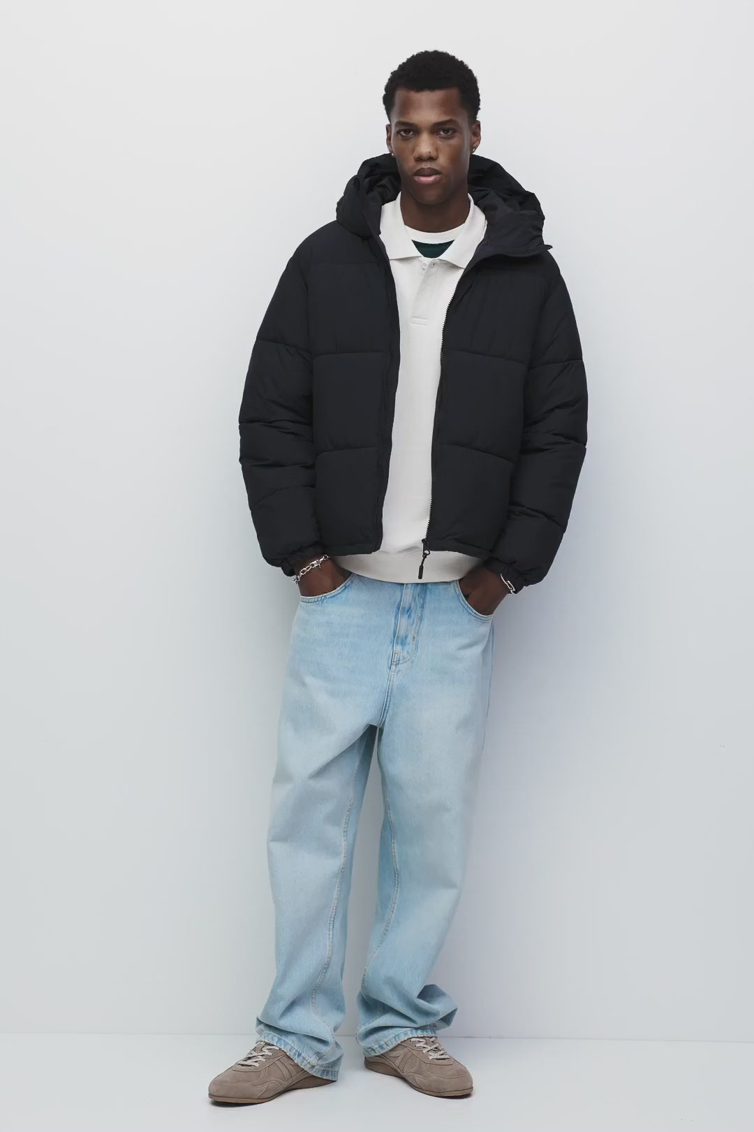 Jaqueta Puffer Blend com Capuz - Preto