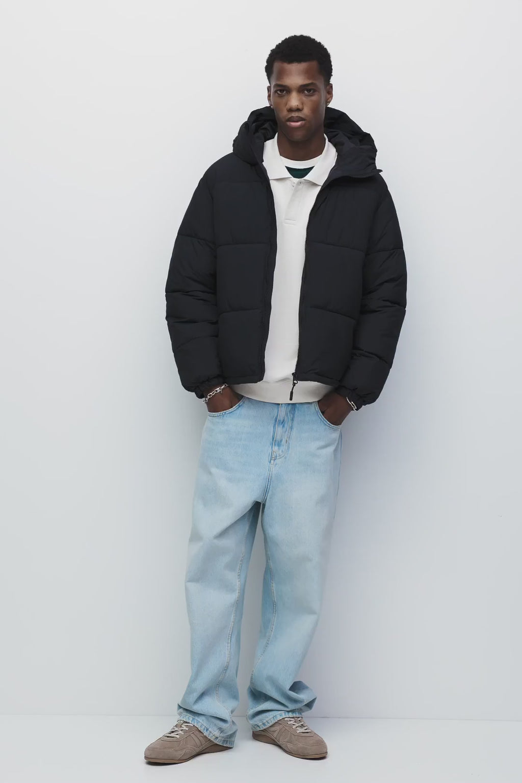 Jaqueta Puffer Blend com Capuz - Preto